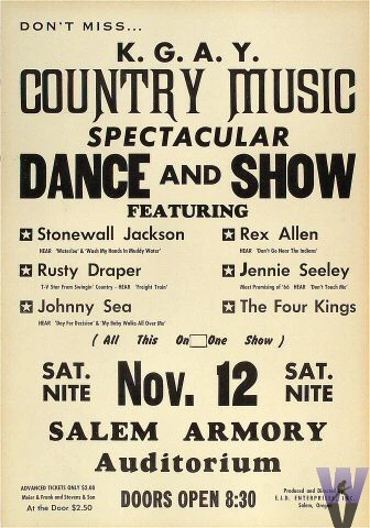 Stonewall Jackson Vintage Concert Poster from Salem Armory Auditorium ...