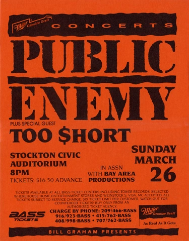 Public Enemy Vintage Concert Handbill from Stockton Memorial Civic