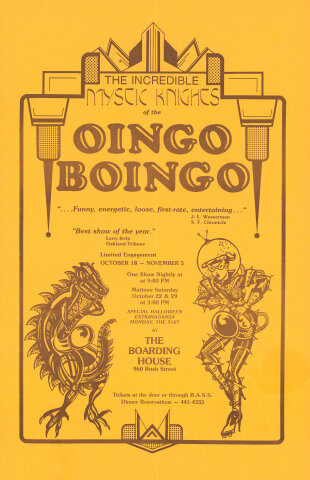 The Mystic Knights of the Oingo Boingo Handbill