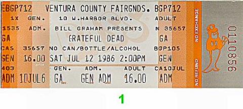 Grateful Dead Vintage Ticket