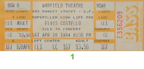 Elvis Costello Vintage Ticket
