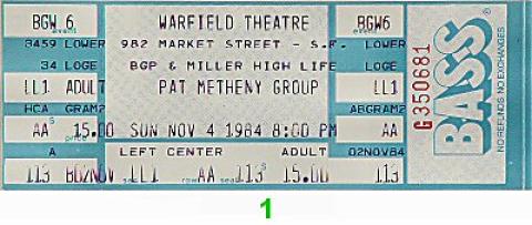 Pat Metheny Group Vintage Ticket