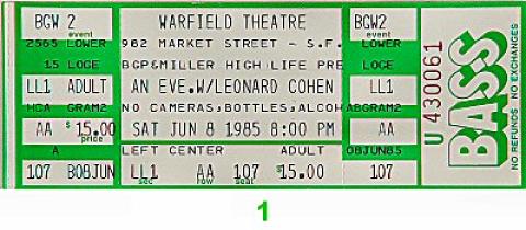 Leonard Cohen Vintage Ticket