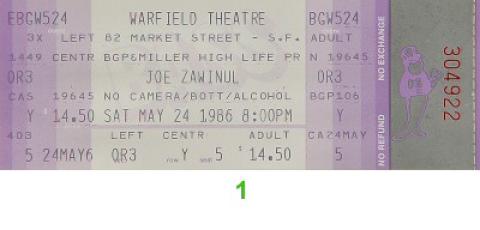 Joe Zawinul Vintage Ticket