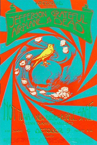 1970s vintage poster USA製 Jefferson Airplane Vintage Concert Handbill from Winterland, Oct 4