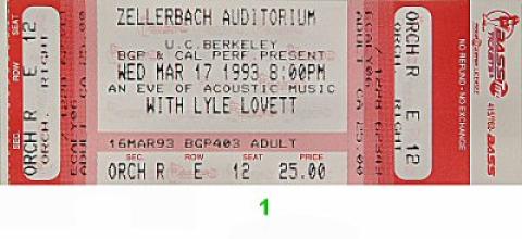 Lyle Lovett Vintage Ticket