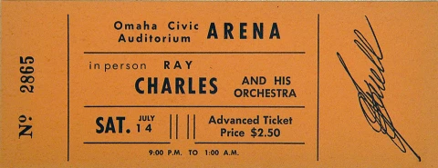 Ray Charles & His Orchestra Vintage Concert Vintage Ticket from Civic  Auditorium Omaha, Jul 14, 1962 at Wolfgang's