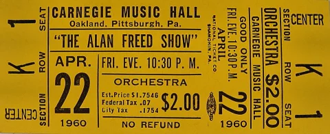 Alan Freed Vintage Concert Vintage Ticket from Carnegie Hall 1960 at Alan Freed Vintage Concert Vintage Ticket from Carnegie Hall 1960 at