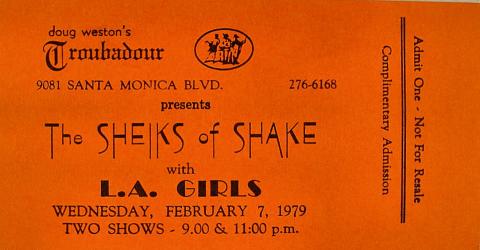 The Sheiks Of Shake Vintage Ticket