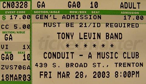 Tony Levin Band Vintage Ticket