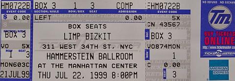 Limp Bizkit Vintage Ticket