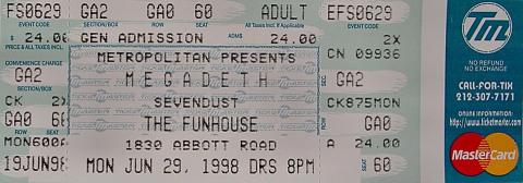 Megadeth Vintage Ticket