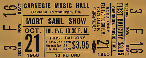 Mort Sahl Show Vintage Ticket