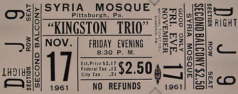 The Kingston Trio Vintage Ticket