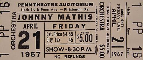 Johnny Mathis Vintage Ticket