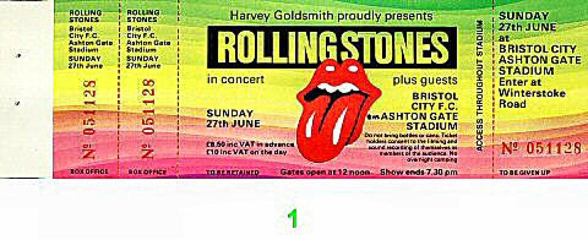 The Rolling Stones Vintage Concert Vintage Ticket from Ashton Gate ...