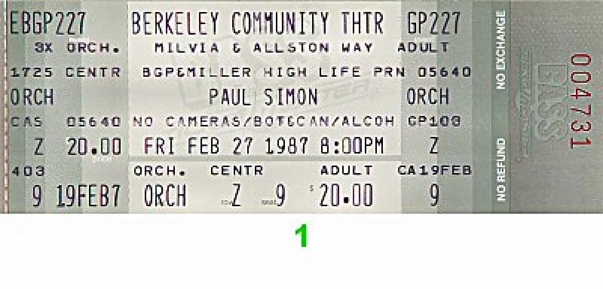 Paul Simon Vintage Concert Vintage Ticket from Berkeley Community ...