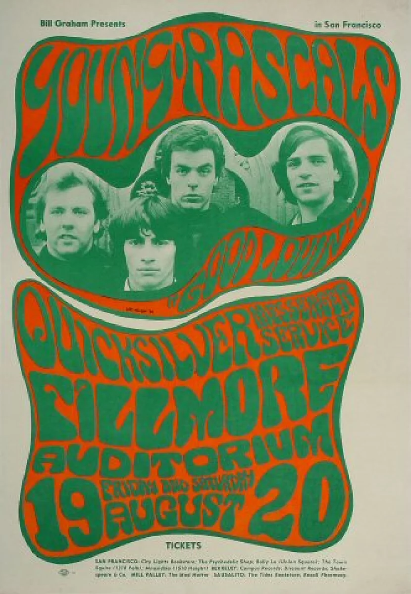 The Young Rascals Vintage Concert Poster From Fillmore Auditorium Aug 19 1966 At Wolfgang S