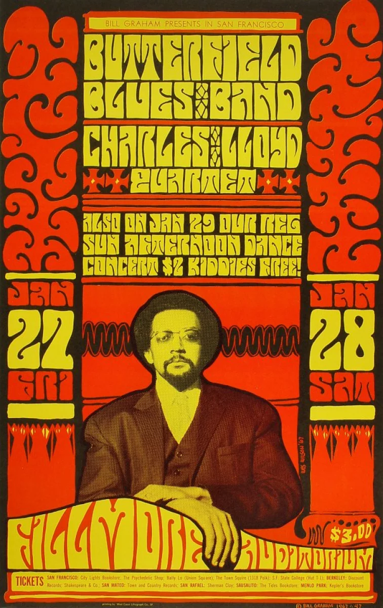 The Paul Butterfield Blues Band Vintage Concert Poster from Fillmore  Auditorium, Jan 27, 1967 at Wolfgang's