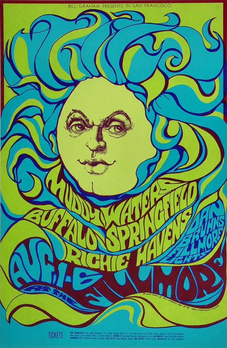 Muddy Waters Vintage Concert Postcard from Fillmore Auditorium, Aug 1, 1967  at Wolfgang's