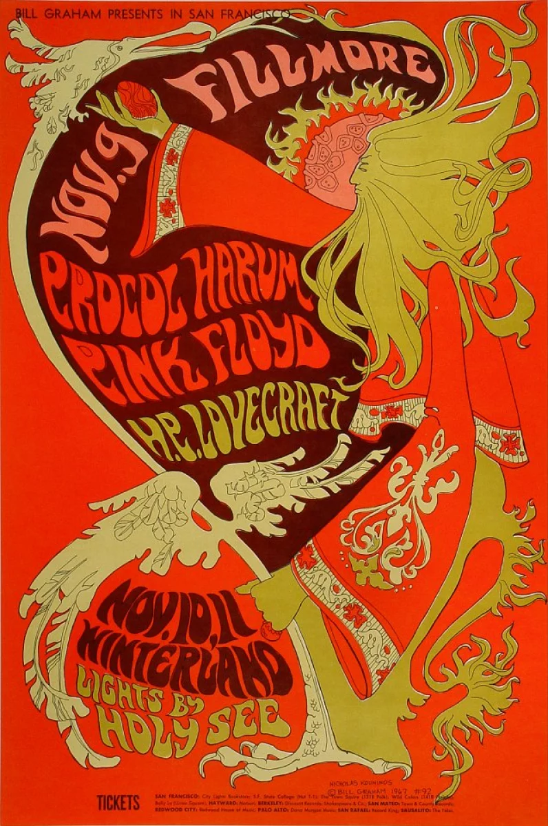 Pink Floyd Vintage Concert Poster from Fillmore Auditorium, Nov 9, 1967 at  Wolfgang's
