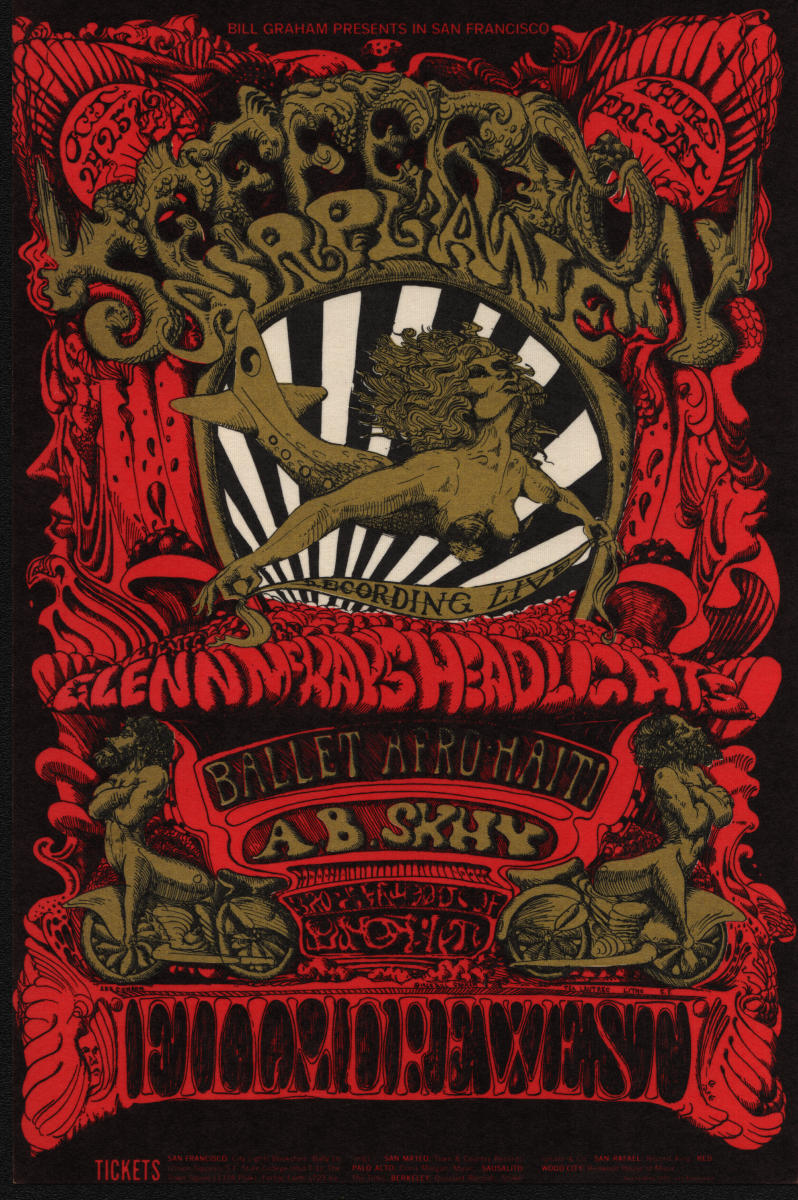 Jefferson Airplane Vintage Concert Poster from Fillmore West, Oct
