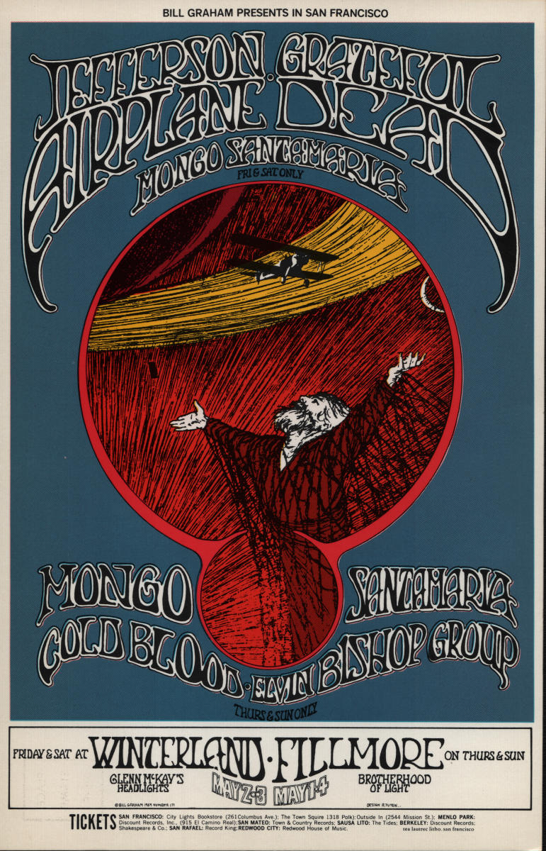 Jefferson Airplane Vintage Concert Poster from Fillmore West, May 1