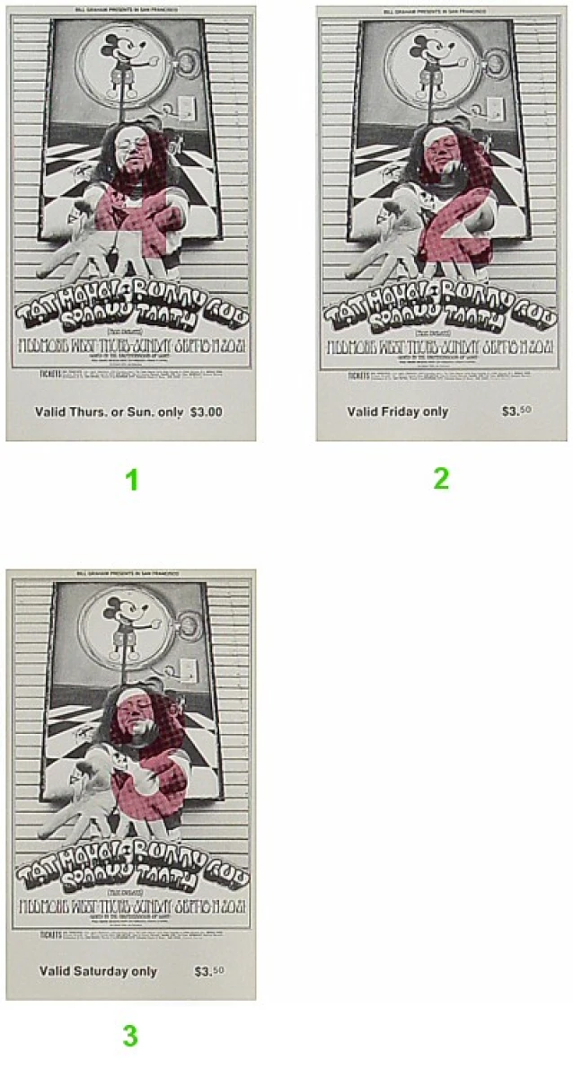 Taj Mahal Vintage Concert Vintage Ticket from Fillmore West, Sep 18