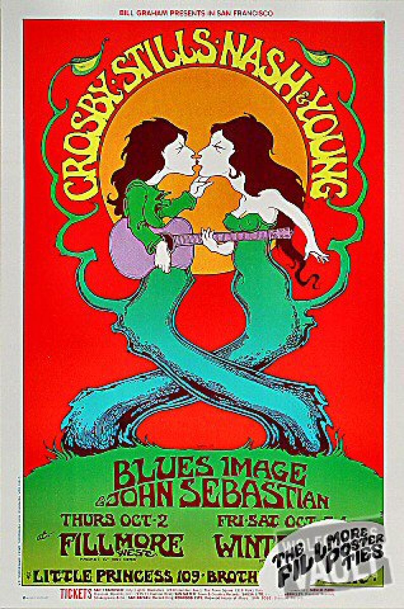 Crosby, Stills, Nash & Young Vintage Concert Poster from Fillmore West