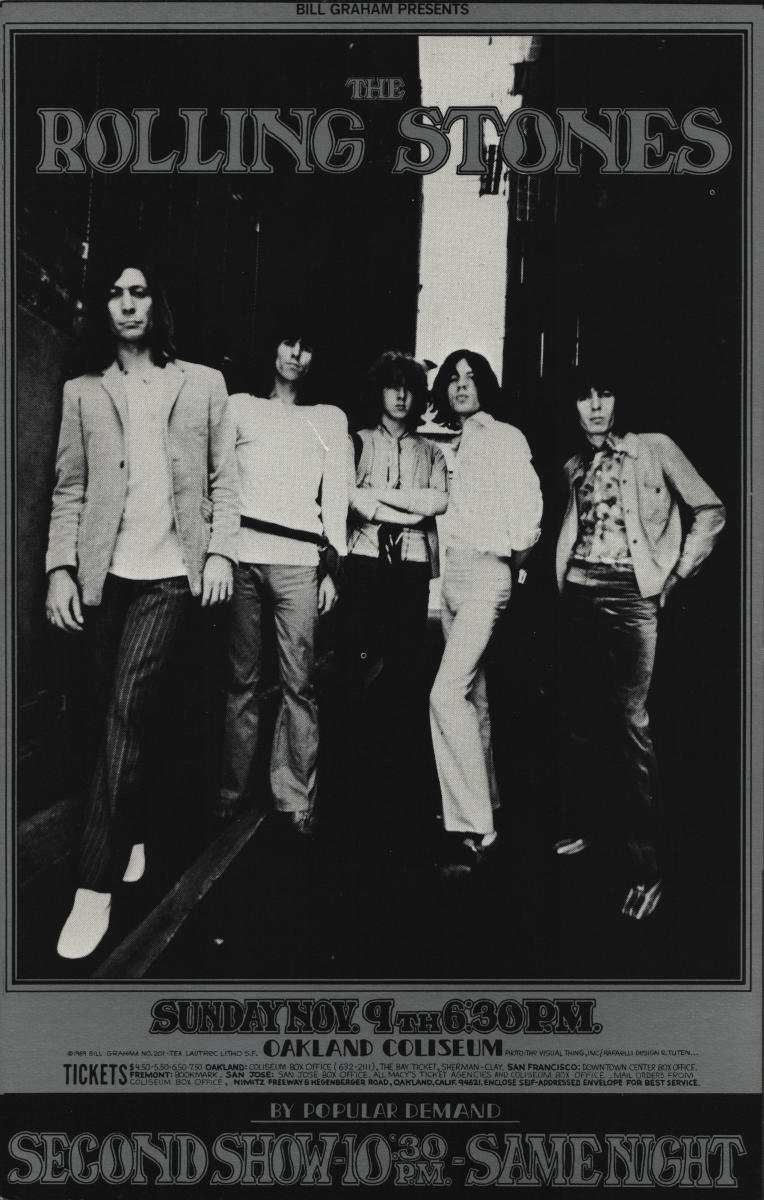 The Rolling Stones Vintage Concert Poster from Oakland Coliseum