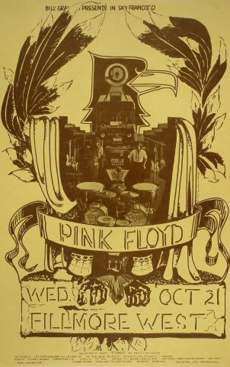 Pink Floyd Vintage Concert Poster from Fillmore West, Oct 21, 1970