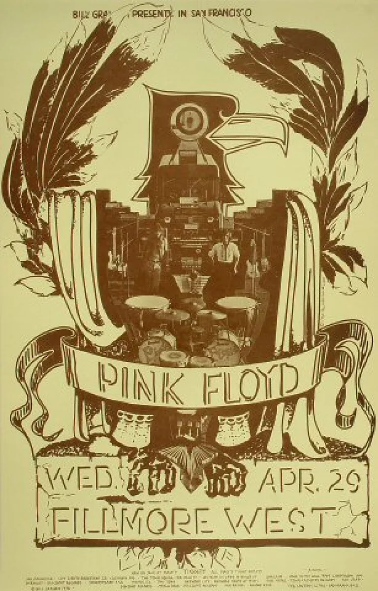 Pink Floyd Concert Poster from Fillmore West, 29, 1970 at