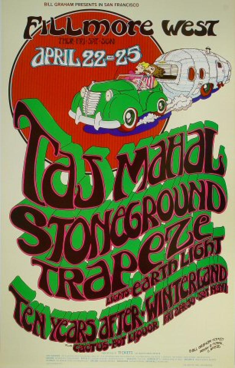 Taj Mahal Vintage Concert Poster from Fillmore West, Apr 22, 1971 at