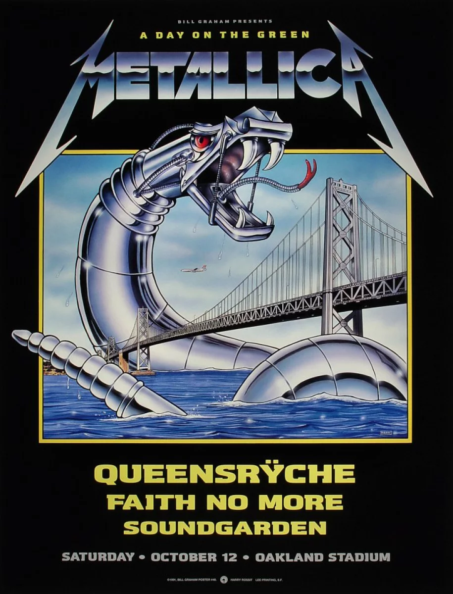 twinkle majs trone Metallica Vintage Concert Poster from Oakland Coliseum Stadium, Oct 12,  1991 at Wolfgang's