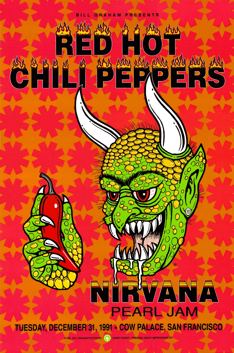 Red Hot Chili Peppers Vintage Concert Poster from Cow Palace, Dec 31, 1991  at Wolfgang's