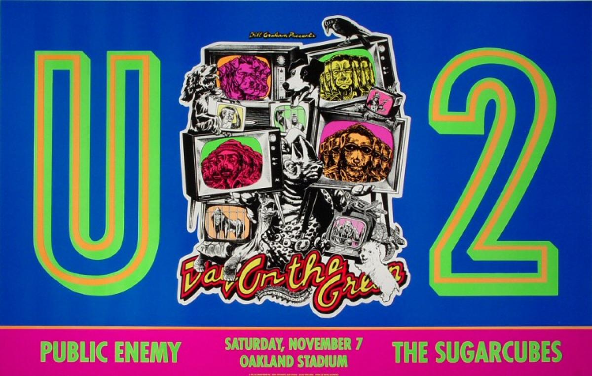 U2 Vintage Concert Poster from Oakland Coliseum Stadium, Nov 7, 1992 at