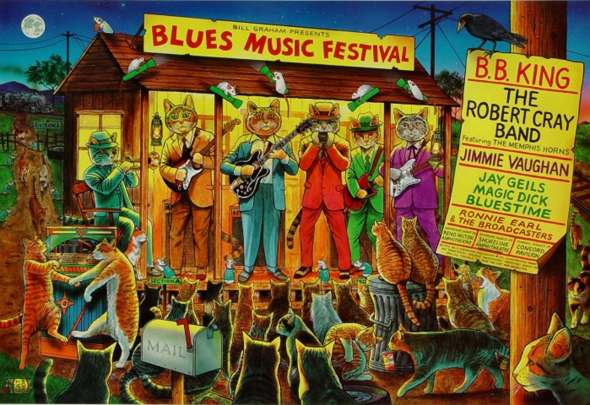 Blues Music Festival Vintage Concert Poster from Shoreline Amphitheatre,  Aug 23, 1997 at Wolfgang's