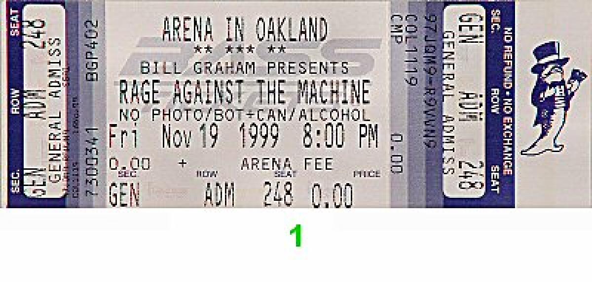 Rage Against the Machine Vintage Concert Vintage Ticket from