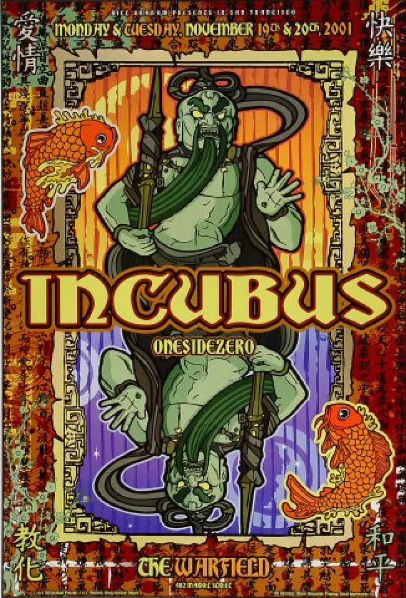 Incubus Vintage Concert Poster from Warfield Theatre, Nov 19, 2001 at  Wolfgangs