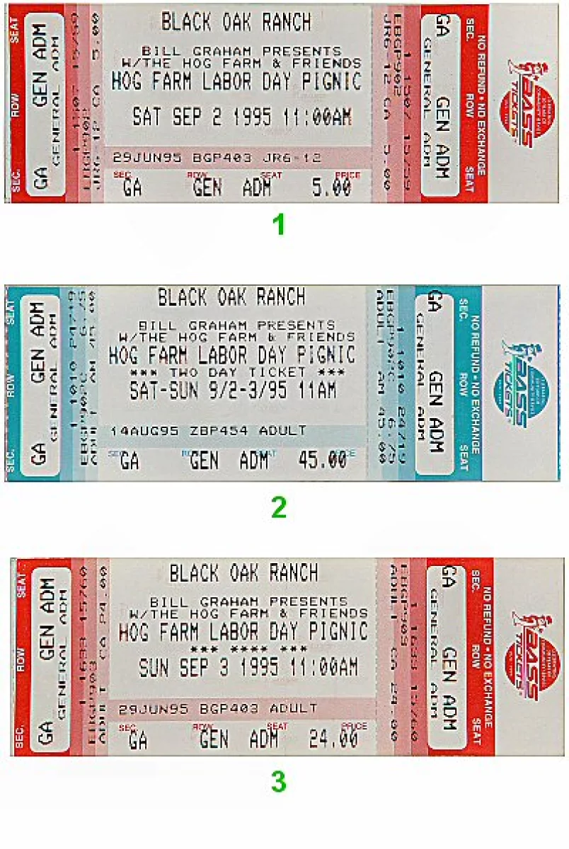 Taj Mahal Vintage Concert Vintage Ticket from Black Oak Ranch, Sep 2