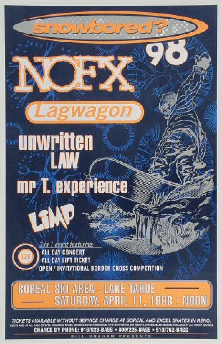 NOFX Vintage Concert Poster from Boreal Ski Area, Apr 11, 1998 at