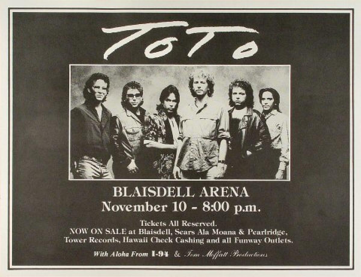 Toto Vintage Concert Poster from Blaisdell Arena, Nov 10, 1986 at