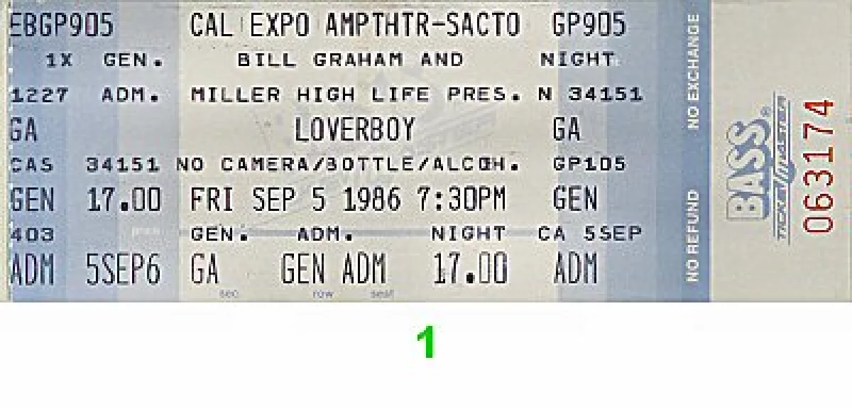 Loverboy Vintage Concert Vintage Ticket from Cal Expo Amphitheater, Sep ...