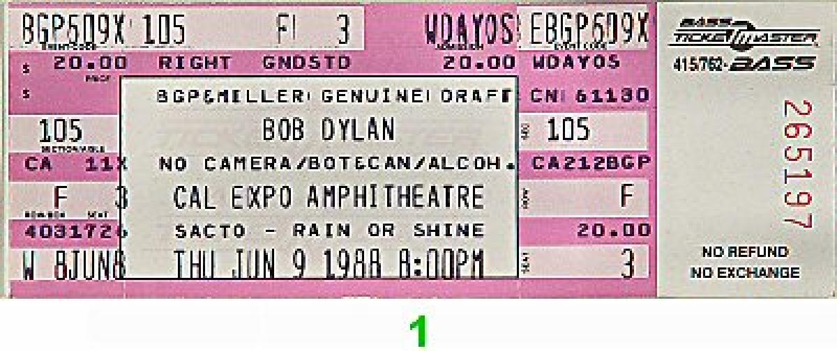 Bob Dylan Vintage Concert Vintage Ticket from Cal Expo Amphitheater ...