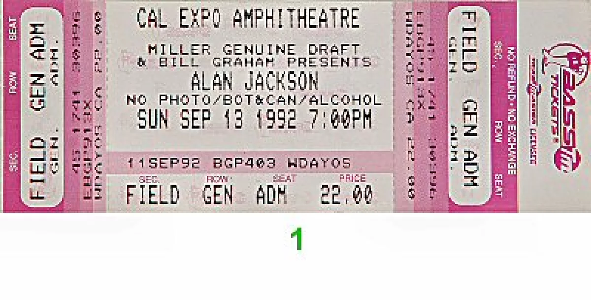 Alan Jackson Vintage Concert Vintage Ticket from Cal Expo Amphitheater ...