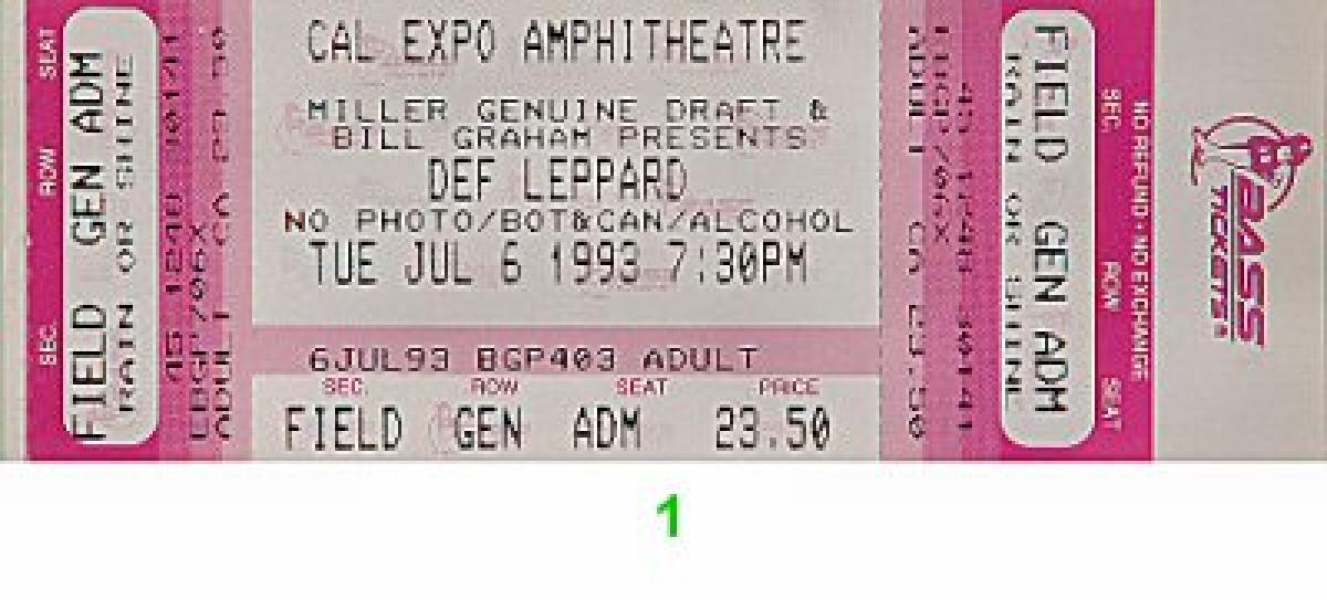 Def Leppard Vintage Concert Vintage Ticket from Cal Expo Amphitheater ...