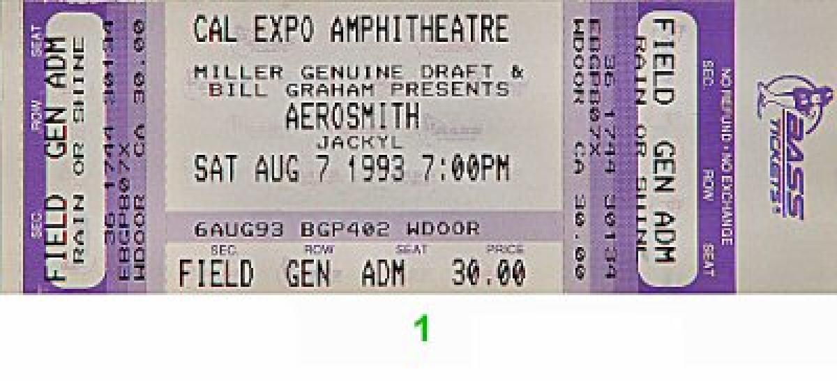 Aerosmith Vintage Concert Vintage Ticket from Cal Expo Amphitheater ...