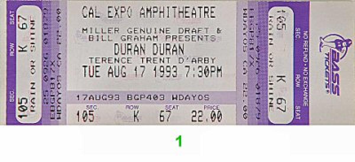 Duran Duran Vintage Concert Vintage Ticket from Cal Expo Amphitheater ...