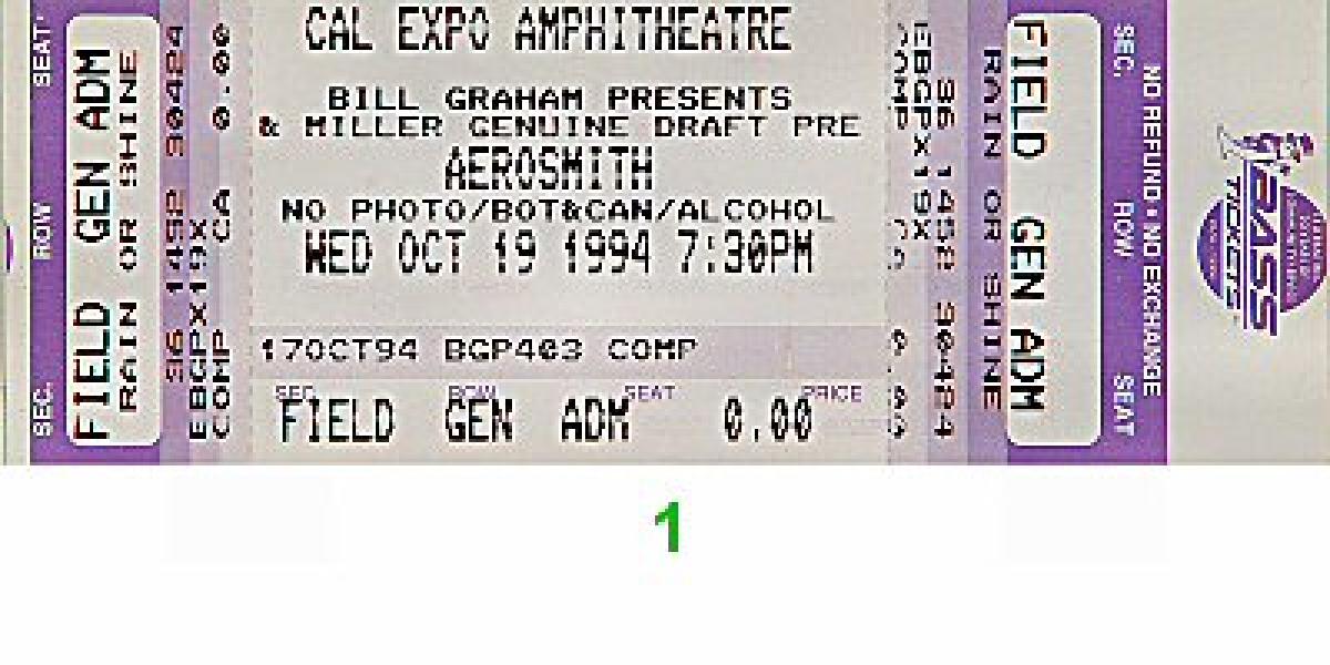 Aerosmith Vintage Concert Vintage Ticket from Cal Expo Amphitheater ...