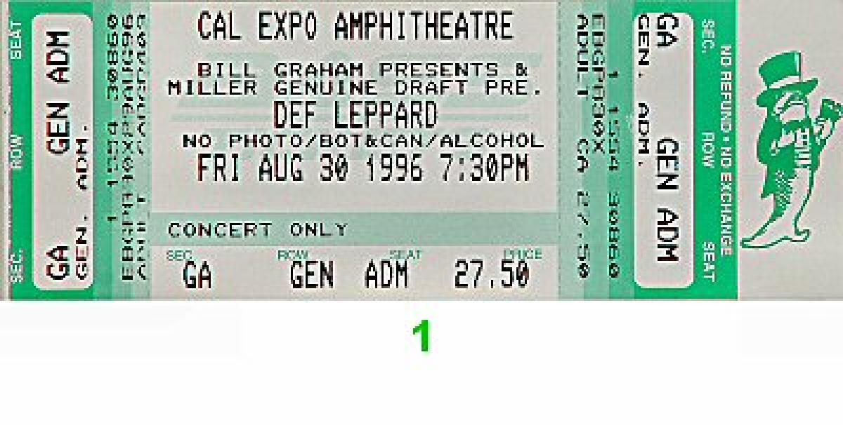 Def Leppard Vintage Concert Vintage Ticket from Cal Expo Amphitheater